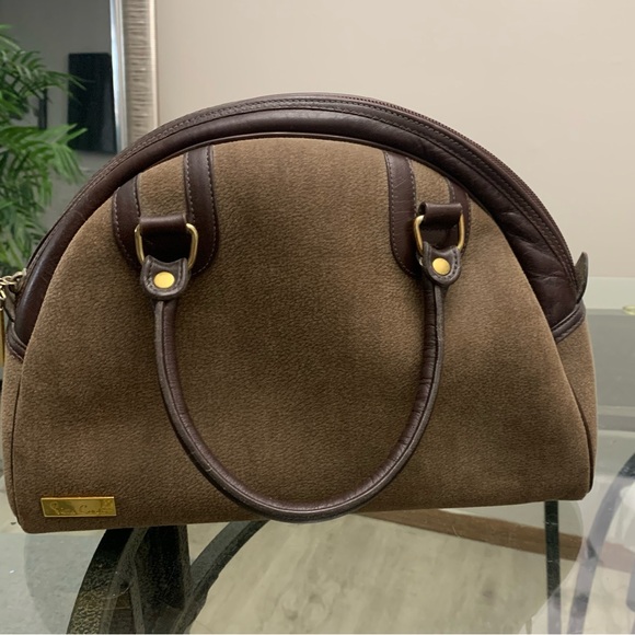 Pierre Cardin Elegant Brown suede Leather trim Handbag - Picture 2 of 9
